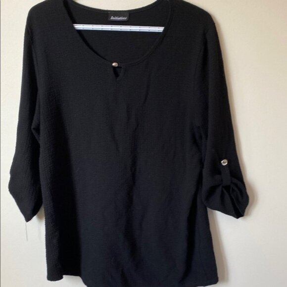 Black Relaxed 3/4 Sleeve Blouse - Picture 1 of 4